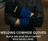 Invicto Gloves Welding Cowhide Black And Blue Split Leather With Inside Linning 16" Made In Pakistan